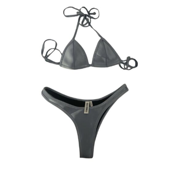 Hoaka NWOT Arizona Electric set metallic steel blue bikini top and bottom S - Picture 3 of 9